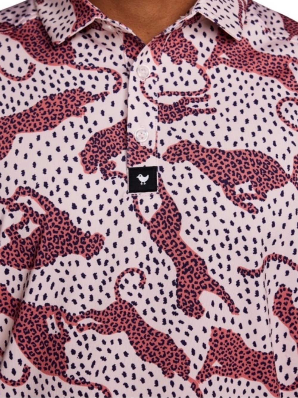 Bad Birdie Sahara Golf Polo Shirt Mens XL Cheetah Print Performance Stretch SPF - Picture 3 of 13